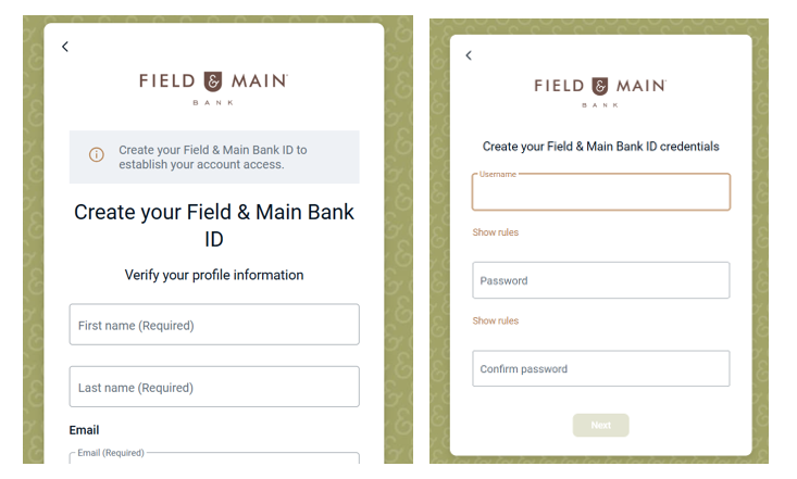 Login Create your Field & Main ID screenshot