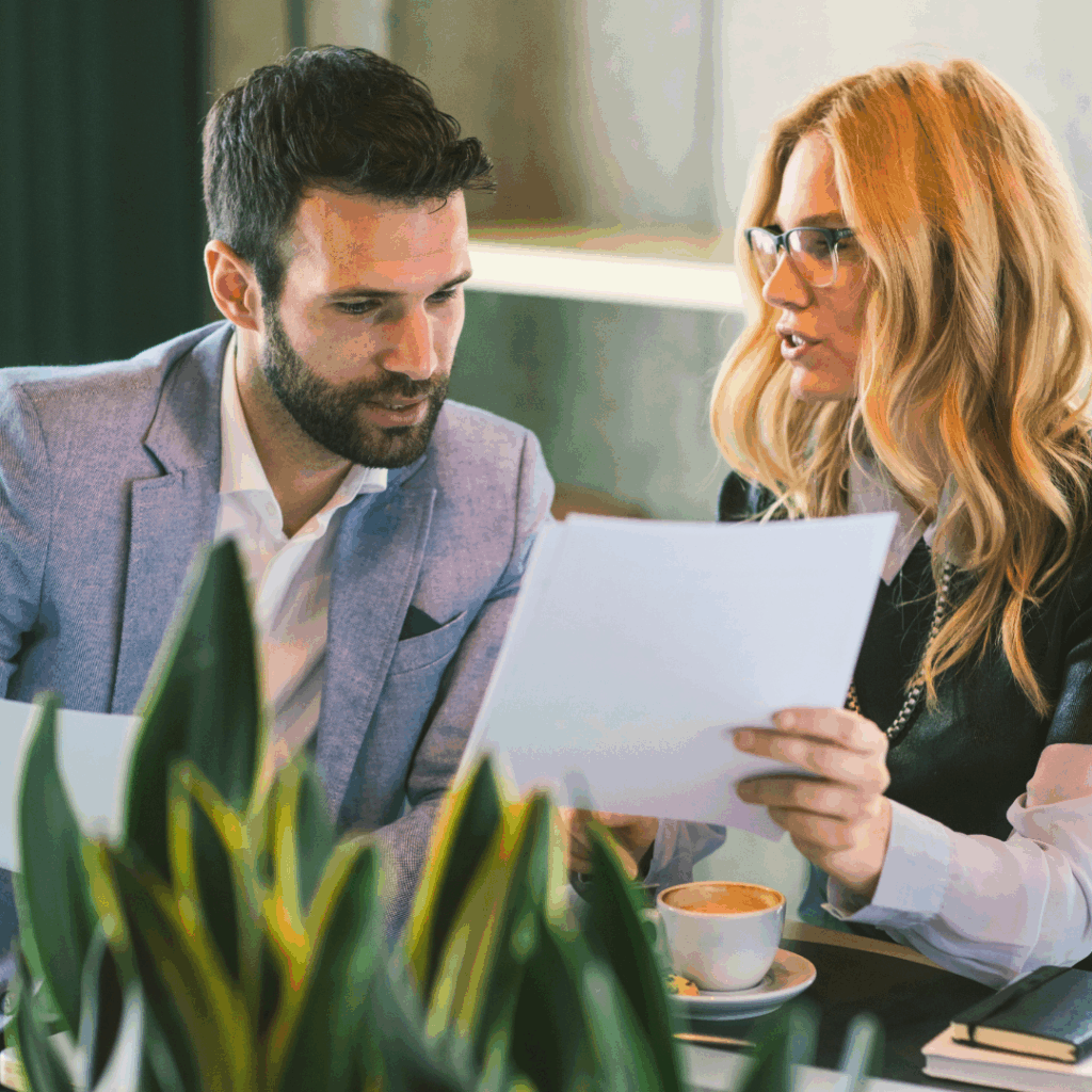 Two people at a business meeting
